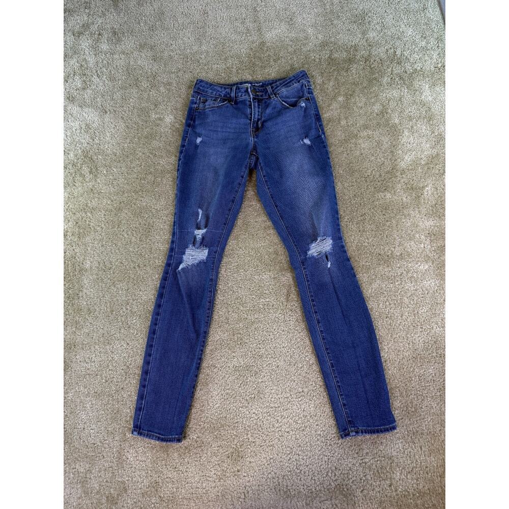 Old Navy Pop Icon Skinny Jeans Womens Size 0 Blue Mid Rise Denim Distressed D989